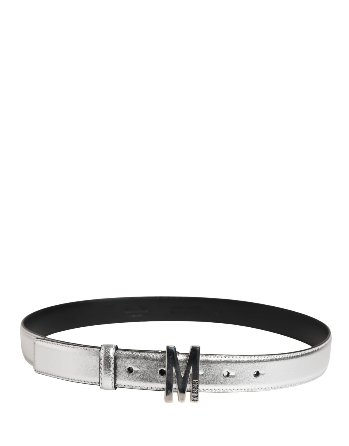 Moschino Couture - Bold Metallic Logo Genuine Leather Waist Belt - Silver Moschino Couture