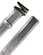 Moschino Couture - Bold Metallic Logo Genuine Leather Waist Belt - Silver Moschino Couture