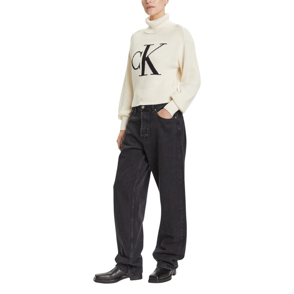 Calvin Klein Jeans - Relaxed Ribbed Logo Turtleneck Sweatshirt - Beige Calvin Klein Jeans
