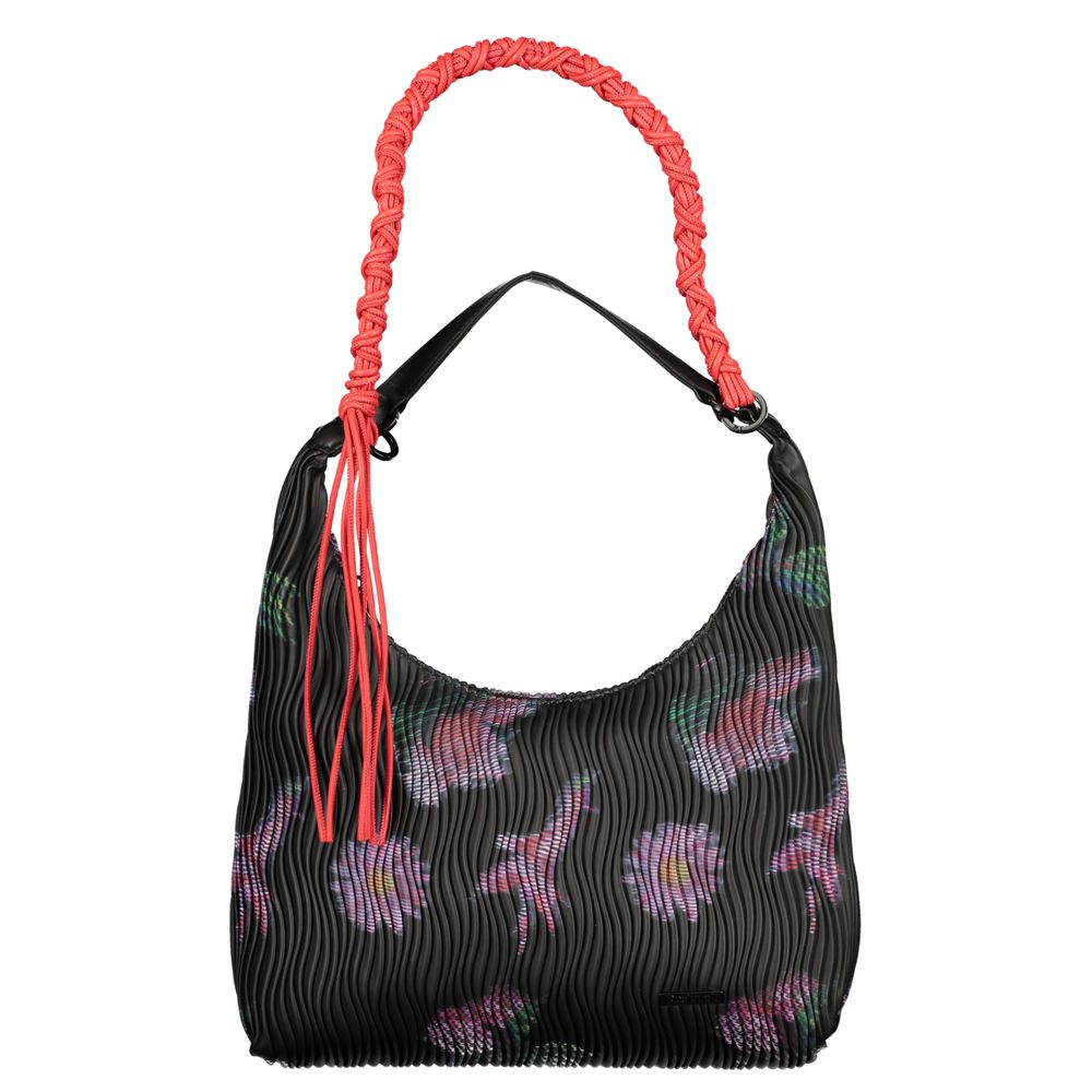 Desigual - Bold Pleated Floral Shoulder Bag With Braided Rope Handle - Black Multi Desigual