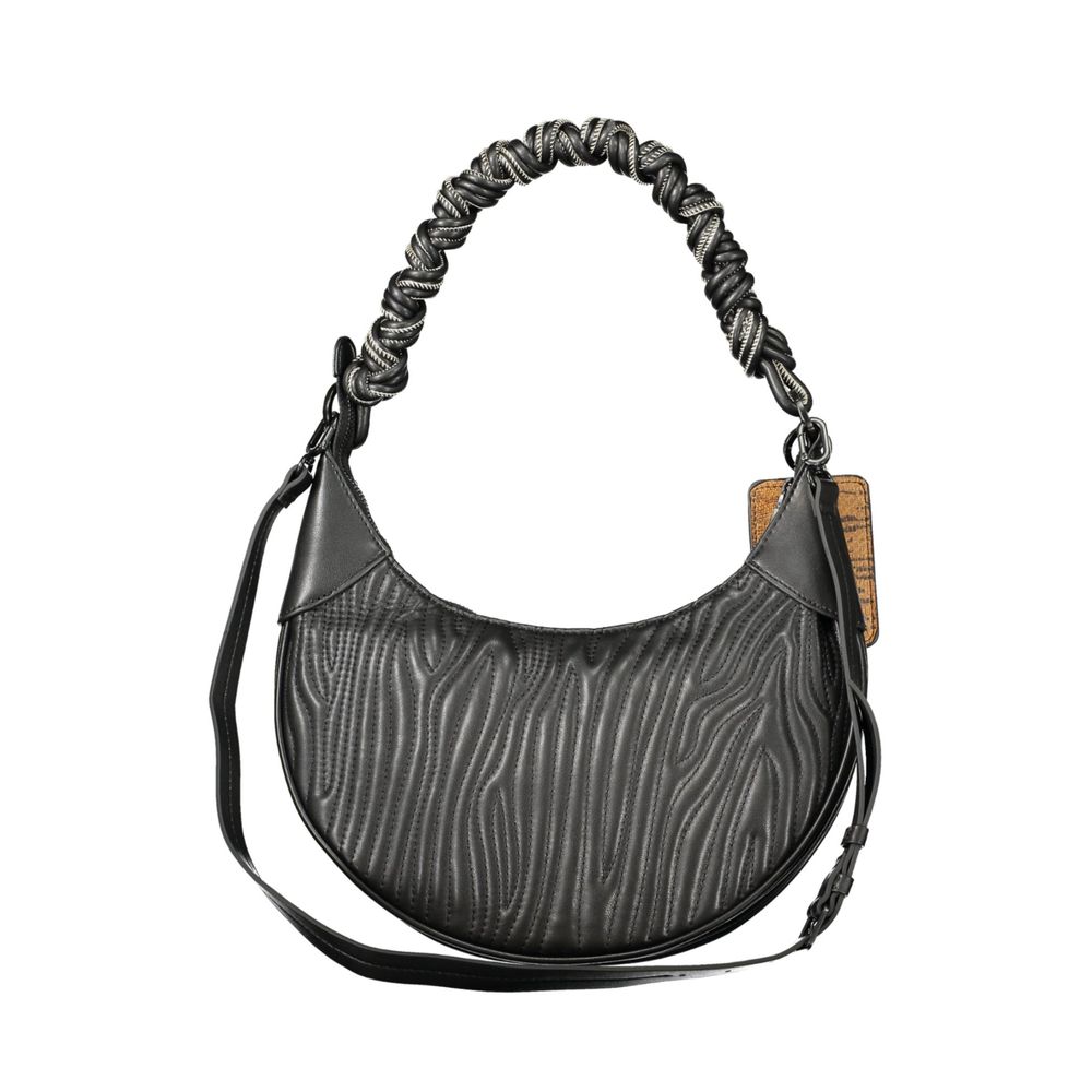Desigual - Bold Embossed Textured Braided Handle Shoulder Bag - Black Desigual