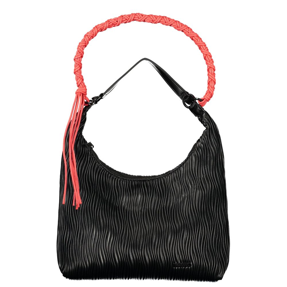Desigual - Edgy Ribbed PU Shoulder Bag with Braided Coral Handle - Black Desigual