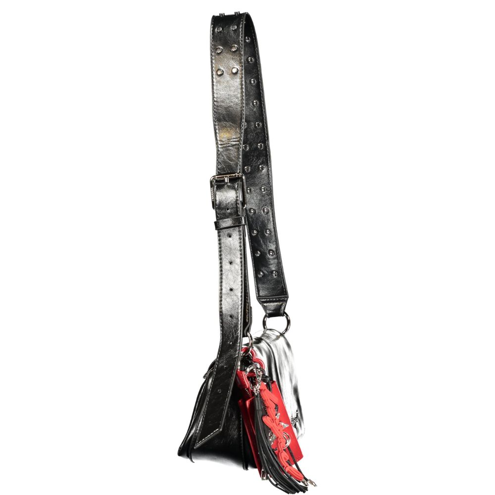 Desigual - Edgy PU Leather Shoulder Bag with Red Charm - Black Desigual