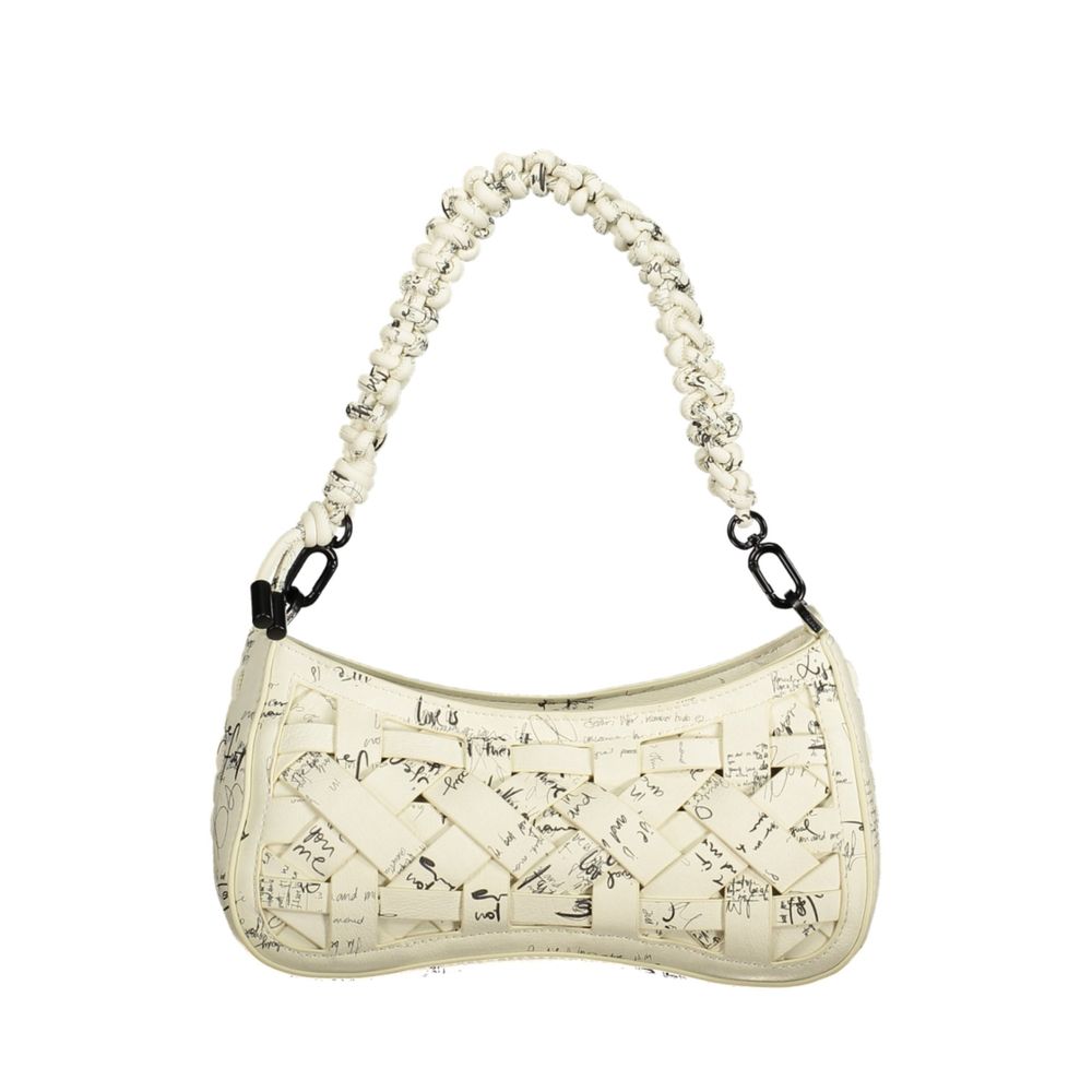 Desigual - Artistic Woven Polyethylene Script Print Shoulder Bag - White Desigual