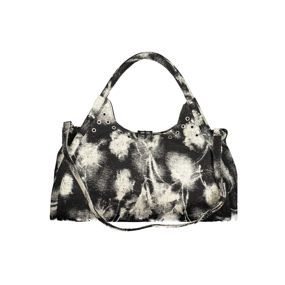 Desigual - Edgy Abstract Print Canvas Shoulder Bag With Buckles - Black Abstract Desigual