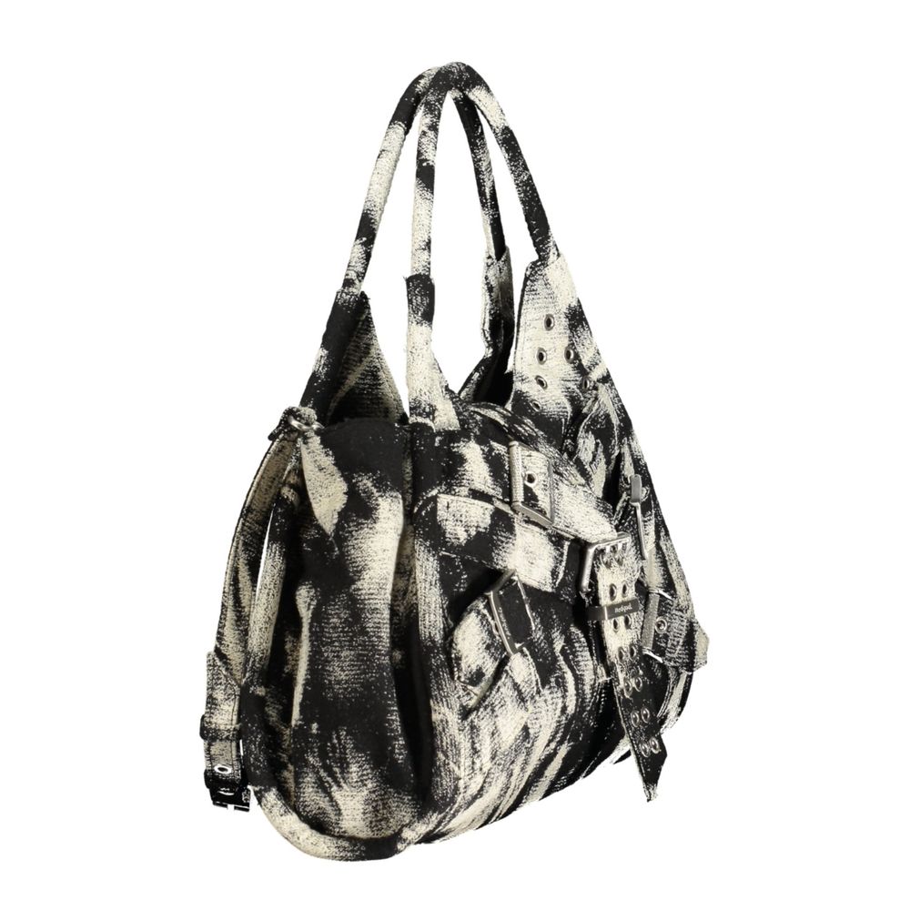 Desigual - Edgy Abstract Print Canvas Shoulder Bag With Buckles - Black Abstract Desigual