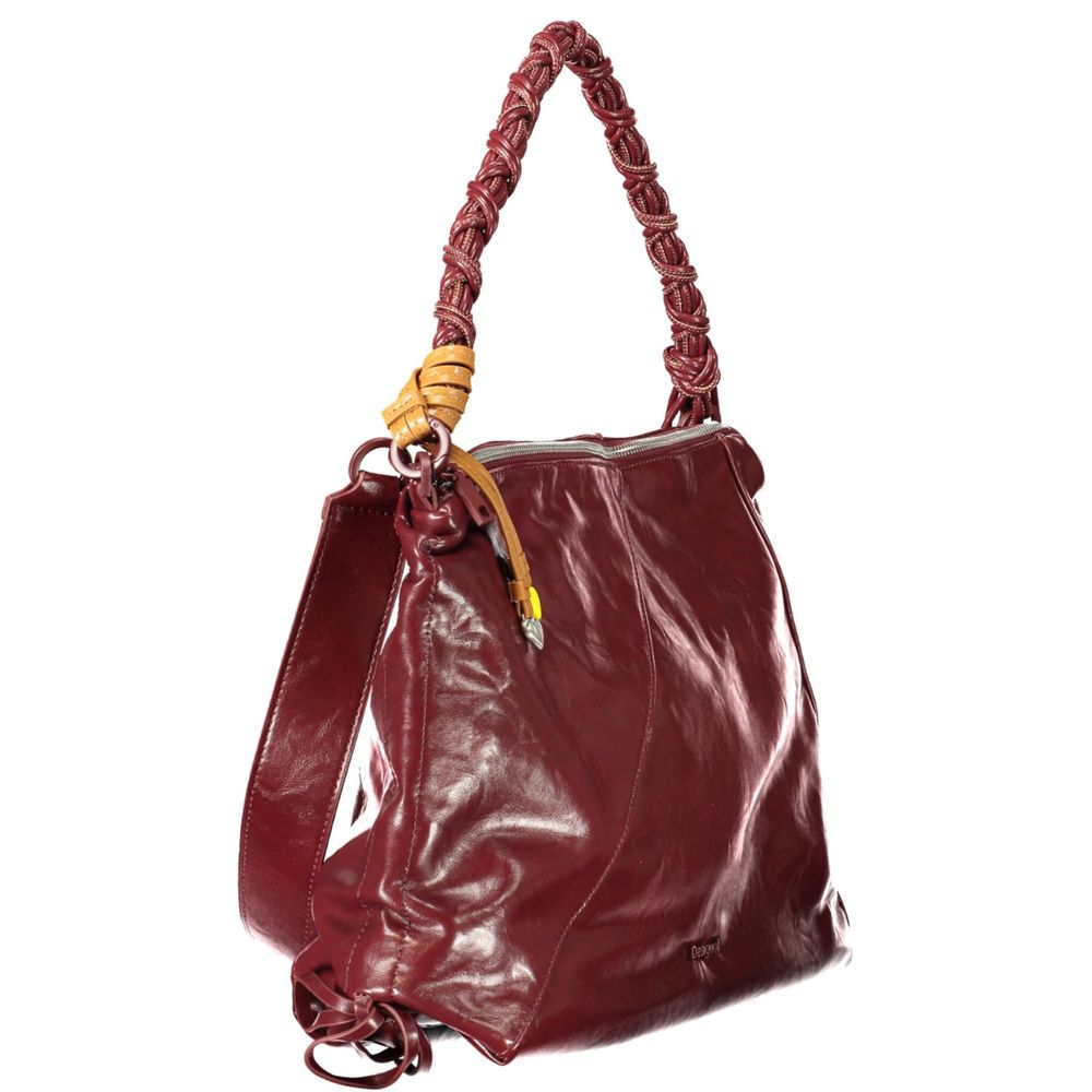 Desigual - Textured Polyethylene Shoulder Bag with Braided Handle - Burgundy Desigual