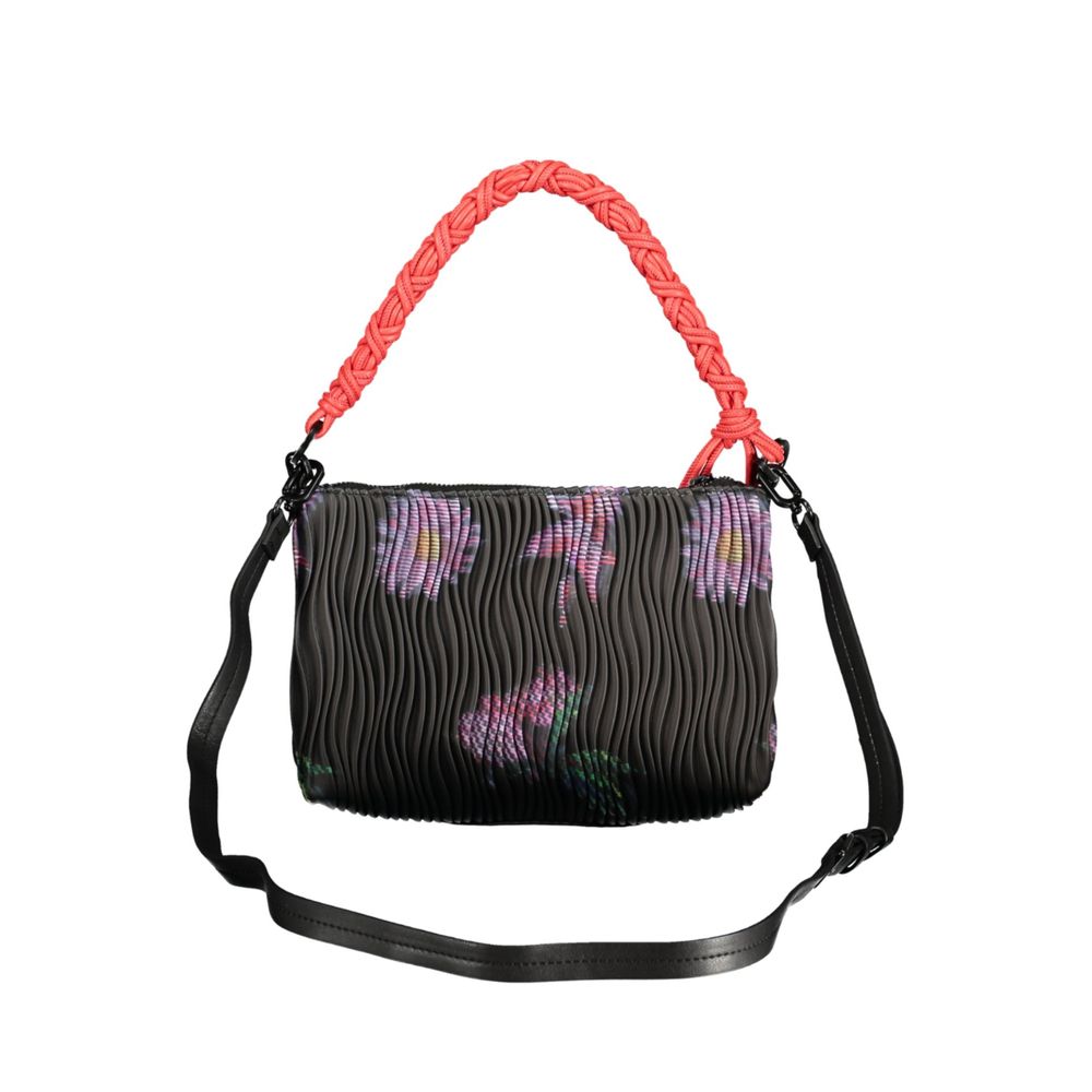 Desigual - Edgy Pleated Polyethylene Shoulder Bag With Braided Handle - Black Coral Desigual