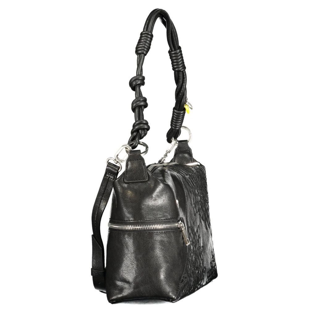 Desigual - Textured Knotted Handle Embossed Shoulder Bag - Black Desigual