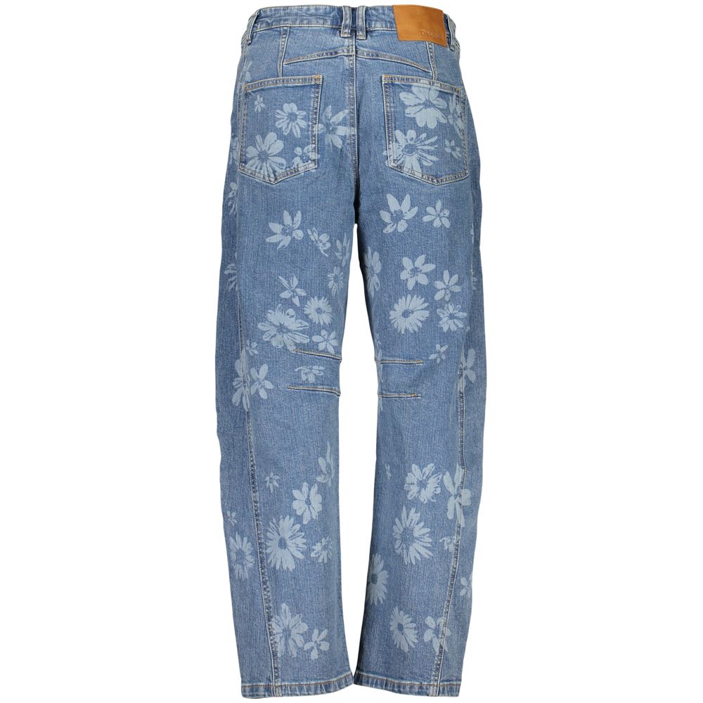 Desigual - Retro Floral Print Wide Leg Button Fly Jeans - Blue Desigual