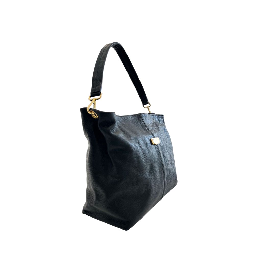 Baldinini Trend - Structured Textured Cowhide Shoulder Bag with Gold Hardware - Black Baldinini Trend