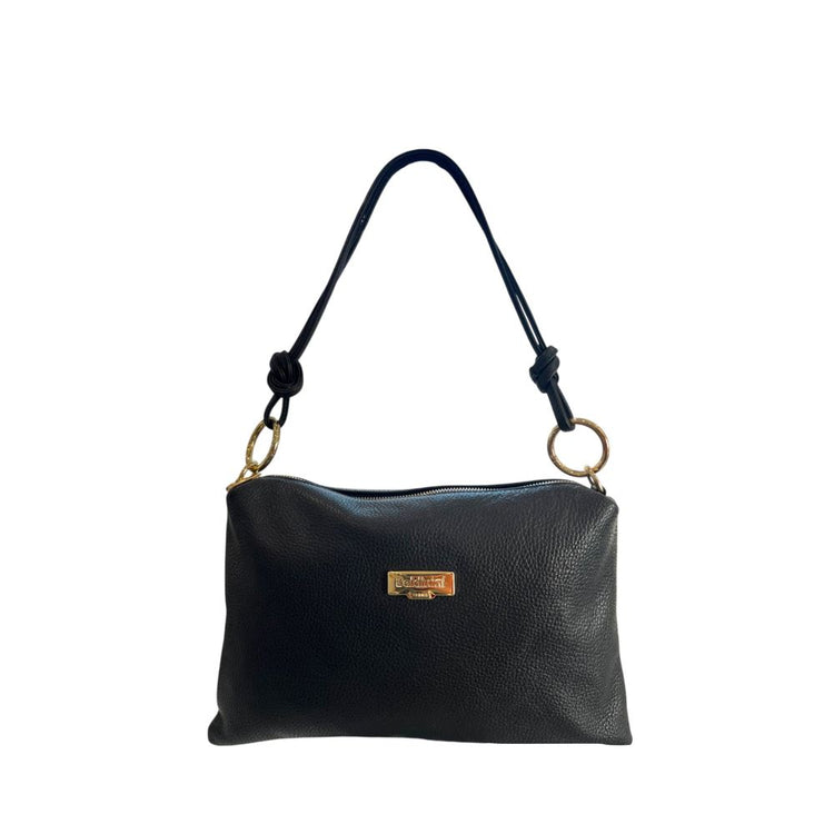 Baldinini Trend - Textured Cowhide Shoulder Bag with Gold Ring Hardware - Black Baldinini Trend