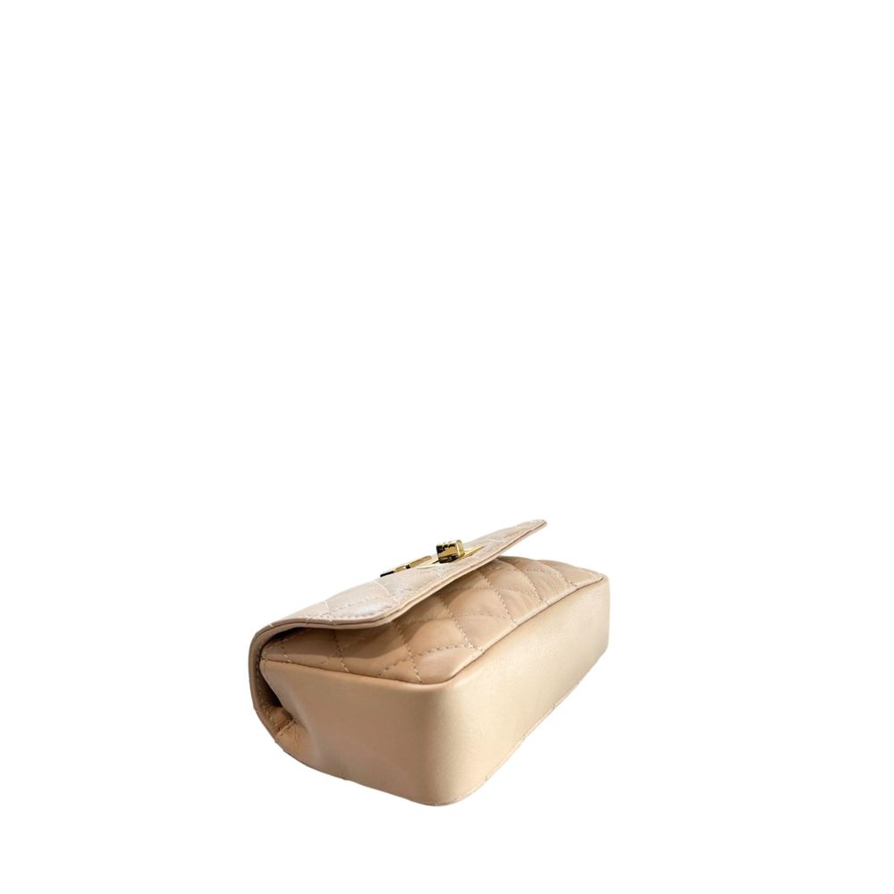 Baldinini Trend - Elegant Quilted Cowhide Mini Crossbody Bag - Beige Baldinini Trend
