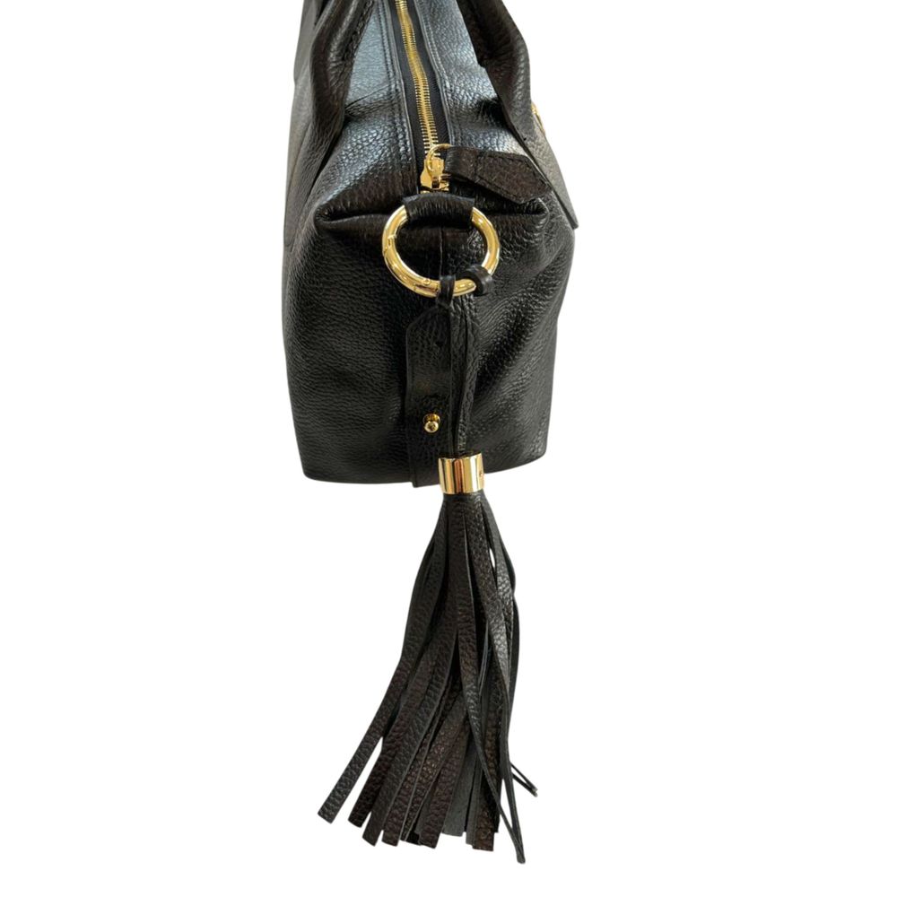 Baldinini Trend - Polished Textured Cowhide Shoulder Bag with Tassel - Black Baldinini Trend