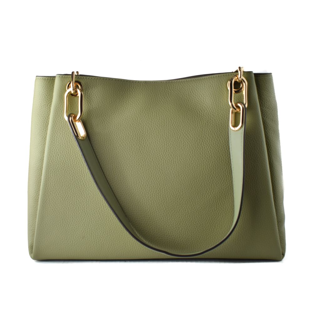 Michael Kors - Sophisticated Chain Link Textured Leather Shoulder Bag - Sage Green Michael Kors
