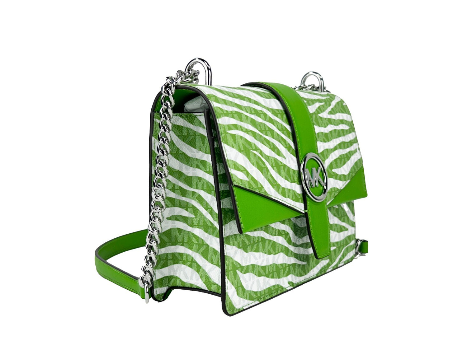 Michael Kors - Bold Zebra Print Coated PVC Crossbody Tote Chain Bag - Jungle Green Michael Kors