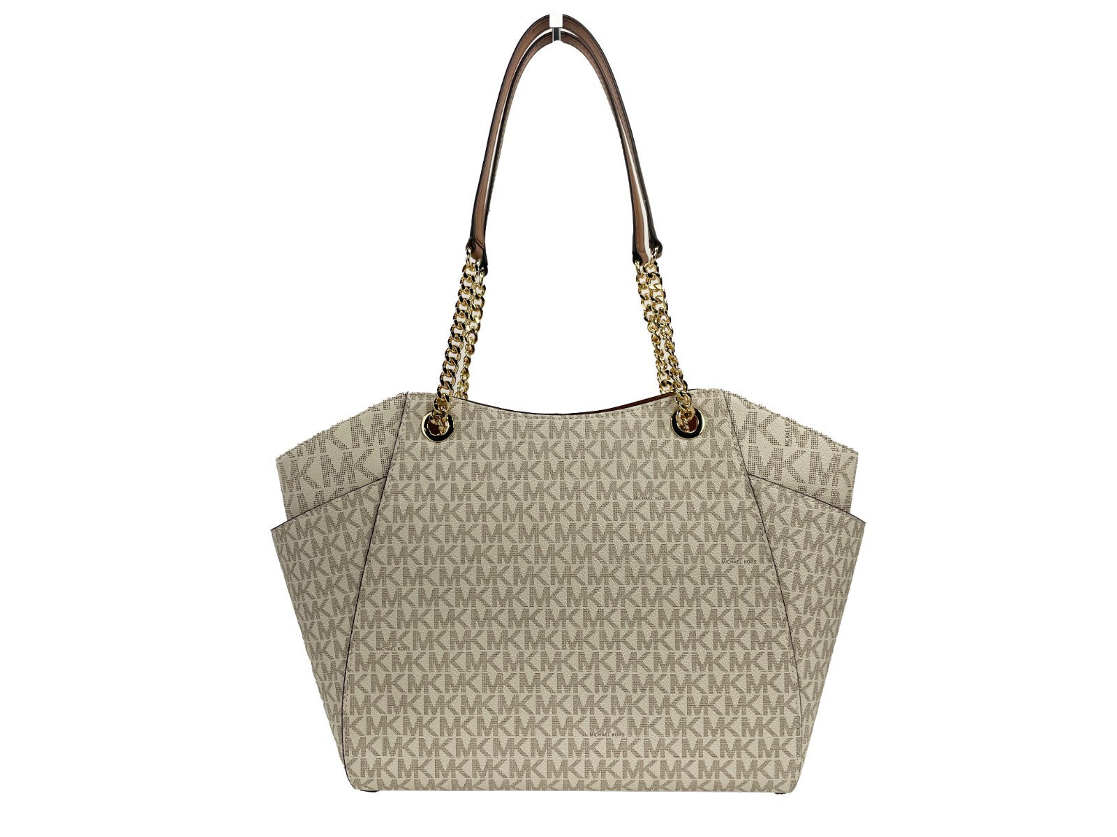 Michael Kors - Polished Signature PVC Large Logo Tote with Chain Handles - Vanilla Michael Kors