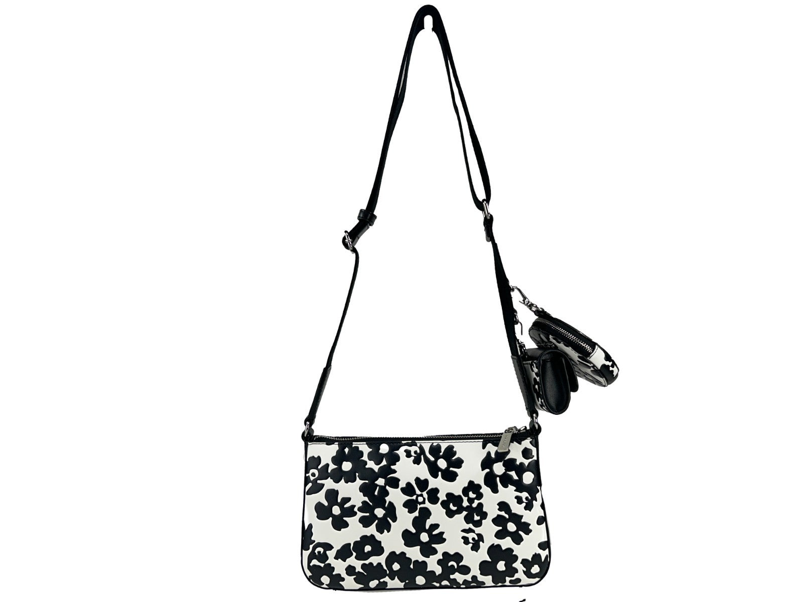 Michael Kors - Chic Floral Leather Crossbody Tech Attachment Bag - White Black Michael Kors