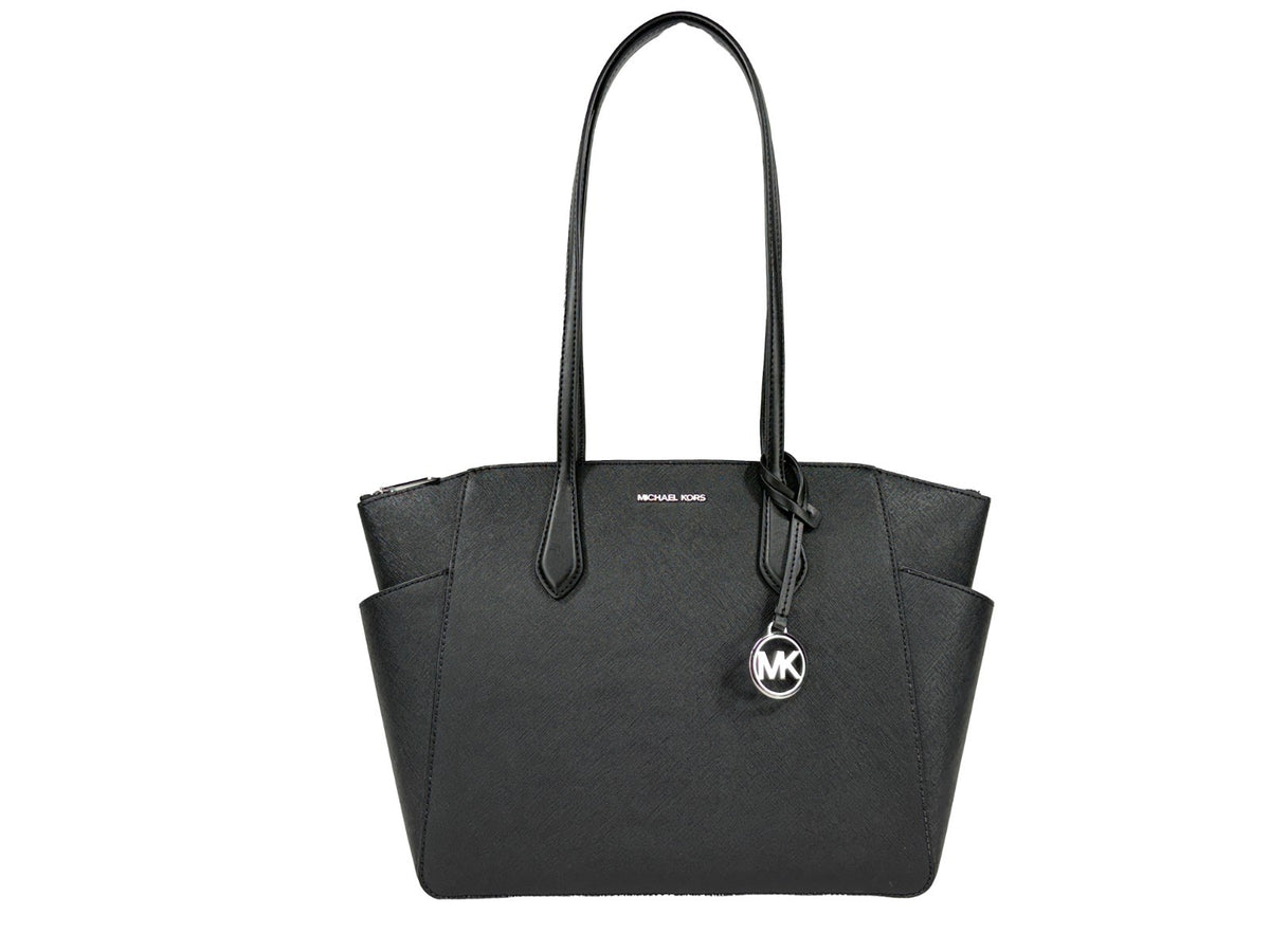 Michael Kors - Polished Leather Medium Signature Tote Bag - Black Michael Kors