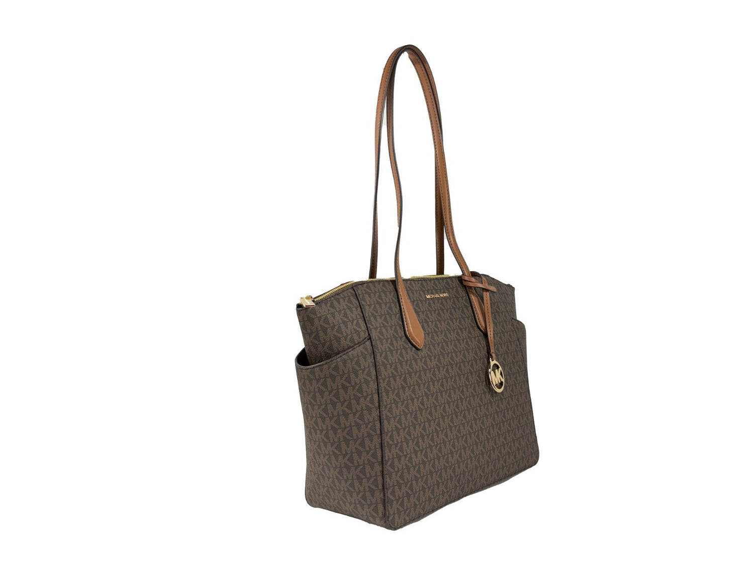 Michael Kors - Polished Signature Logo Medium Tote Bag - Brown Michael Kors