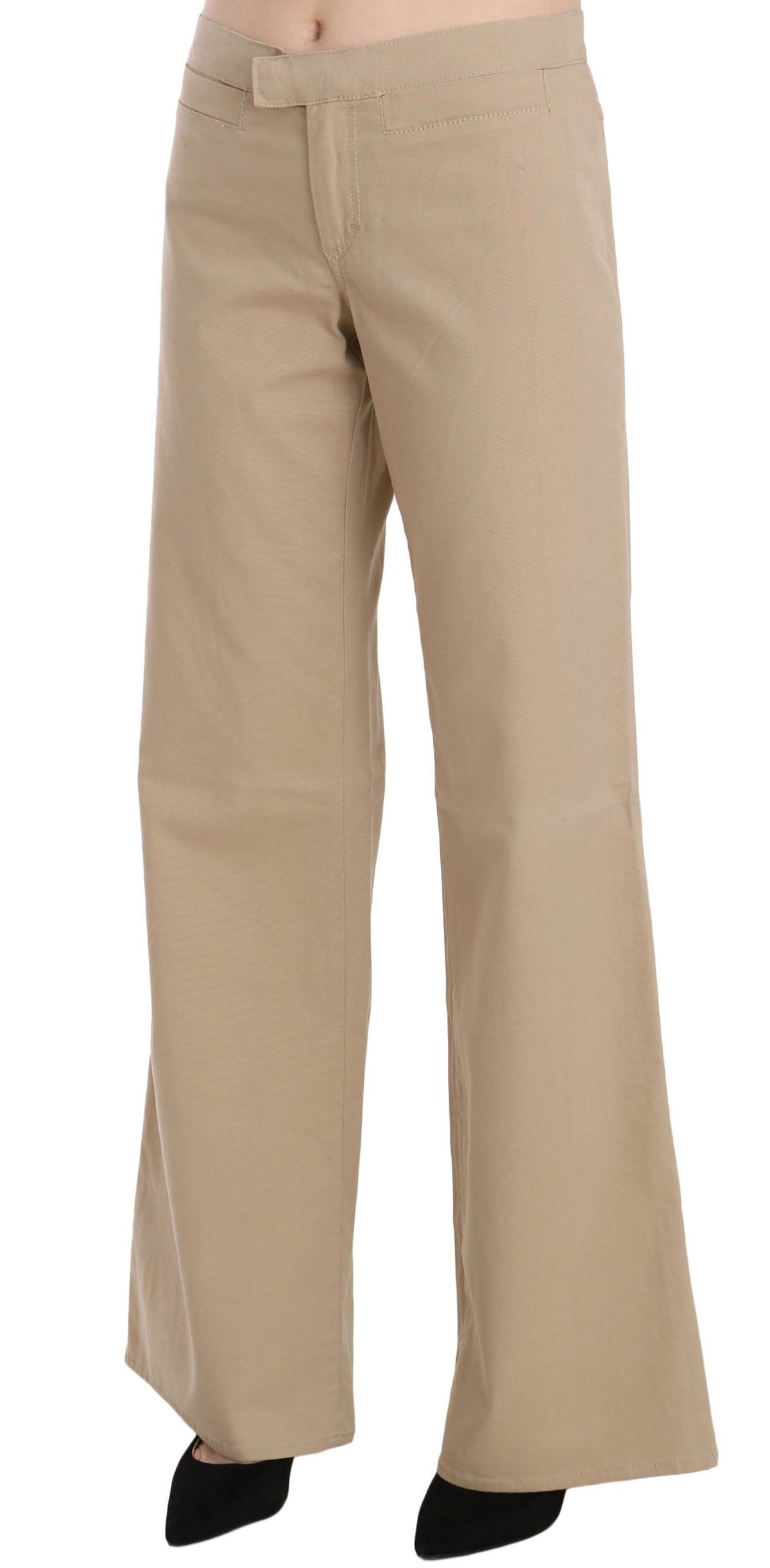 Just Cavalli - Elegant Cotton Mid Waist Flared Trousers - Beige Just Cavalli