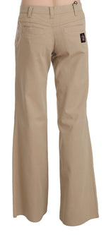 Just Cavalli - Elegant Cotton Mid Waist Flared Trousers - Beige Just Cavalli