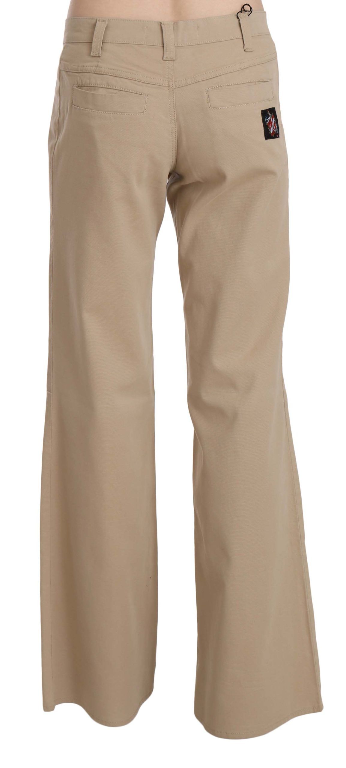 Just Cavalli - Elegant Cotton Mid Waist Flared Trousers - Beige Just Cavalli