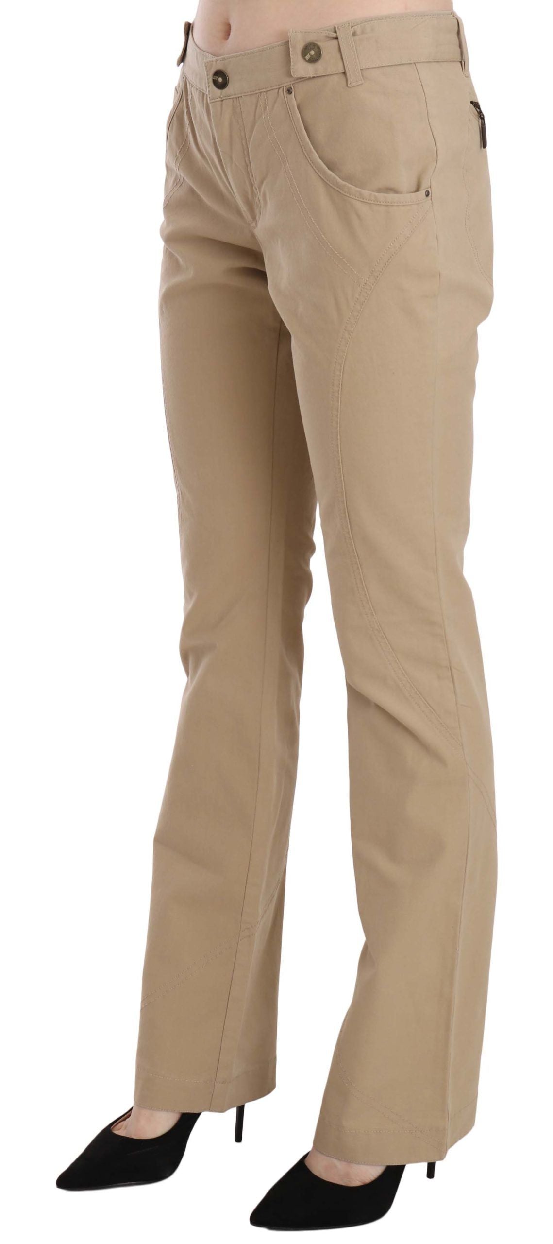 Just Cavalli - Polished Cotton Straight Leg Trousers - Beige Just Cavalli