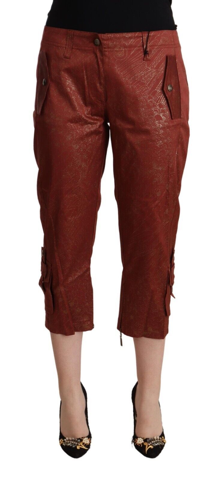 Just Cavalli - Sophisticated Lurex Mid-Waist Cropped Capri Pants - Brown Just Cavalli