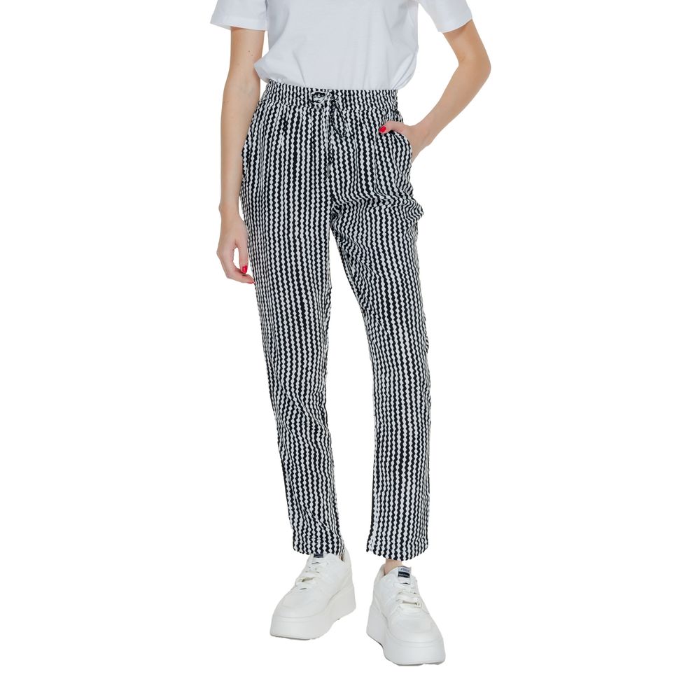 Only - Relaxed Geometric Print Viscose Trousers - Black White Only