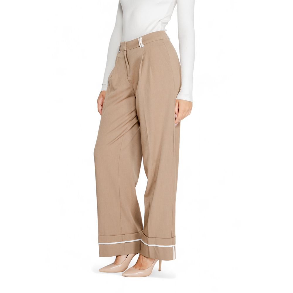Only - Sophisticated Wide Leg Palazzo Trousers with Contrast Detail - Brown Only