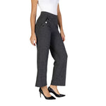 Street One - Elegant High-Waisted Palazzo Pants with Side Buttons - Black Street One
