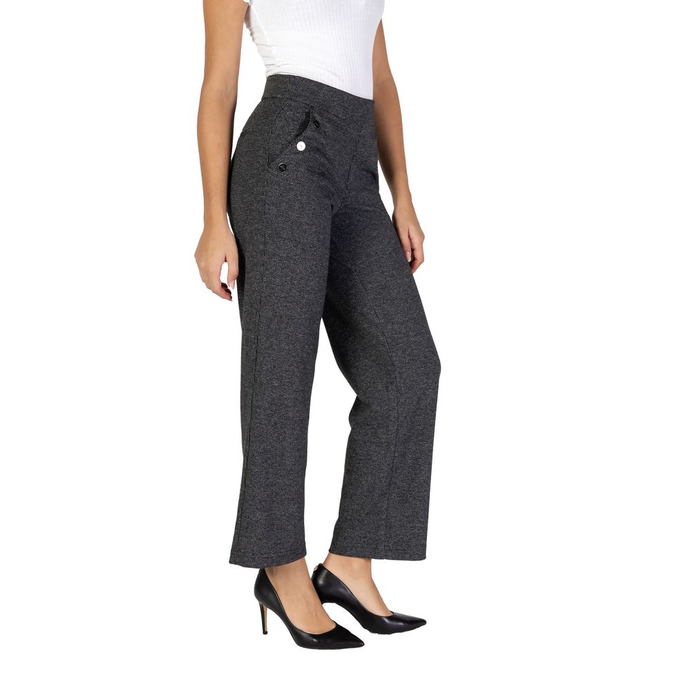 Street One - Elegant High-Waisted Palazzo Pants with Side Buttons - Black Street One
