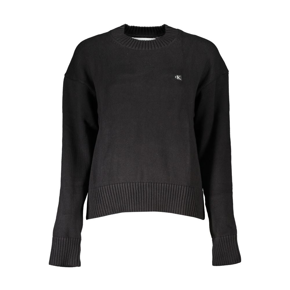 Calvin Klein - Elegant Ribbed Cotton Crew Neck Sweater - Black Calvin Klein