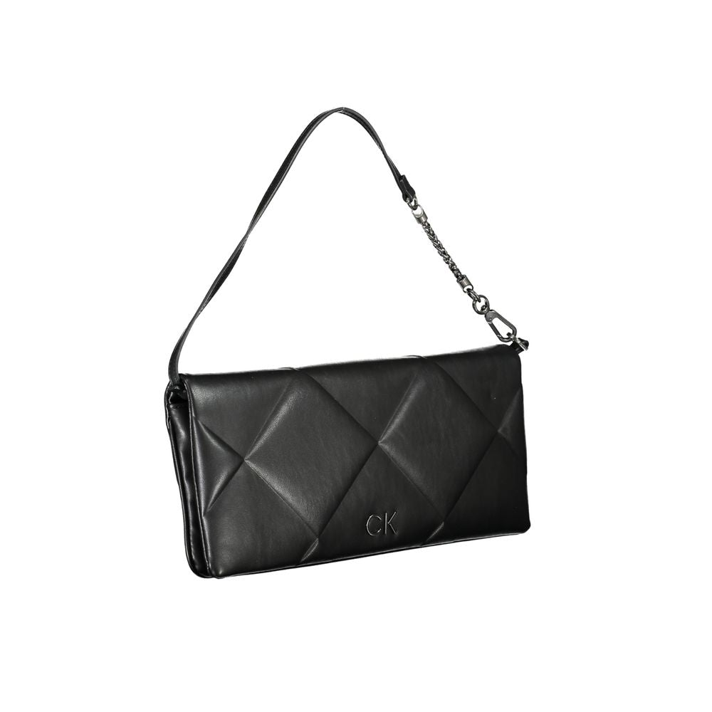Calvin Klein - Structured Quilted Recycled Polyester Shoulder Bag with Chain Detail - Black Calvin Klein