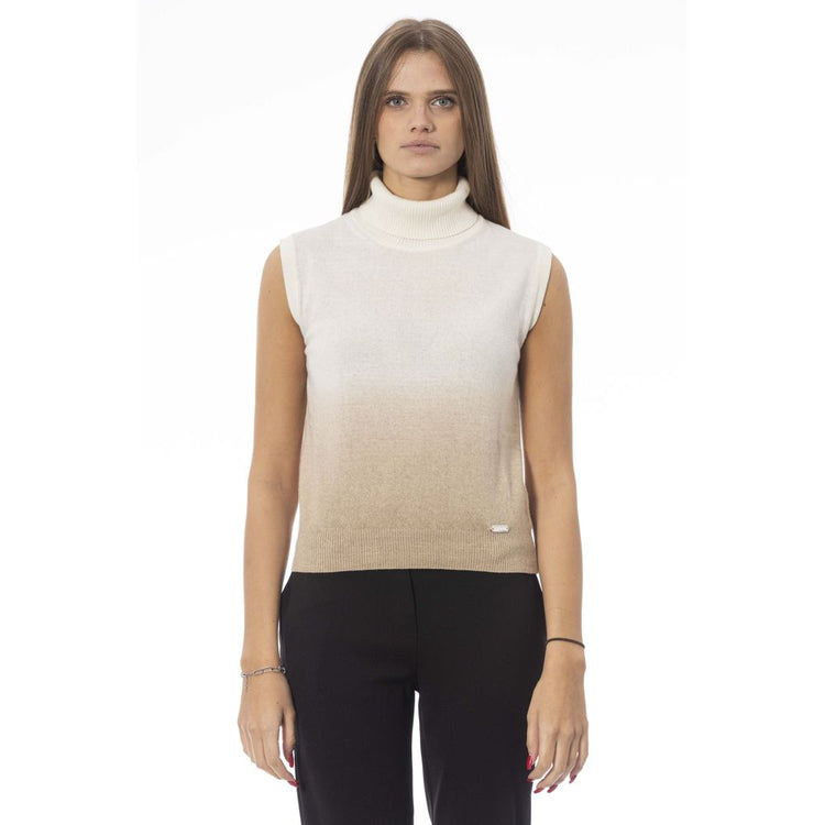 Baldinini Trend - Polished Ribbed Ombre Turtleneck Vest - White Beige Baldinini Trend