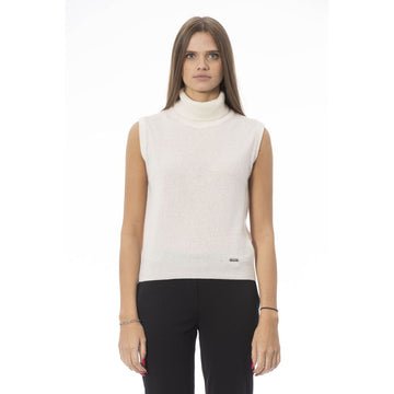 Baldinini Trend - Sophisticated Sleeveless Ribbed Turtleneck Sweater Vest - White Baldinini Trend