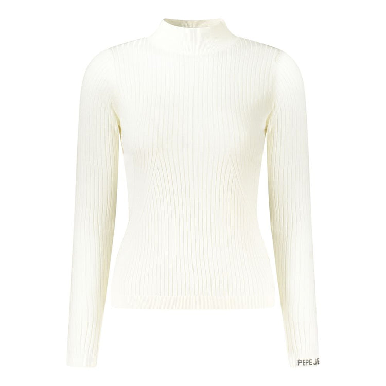 Pepe Jeans - Chic Ribbed Mock Neck Fitted Sweater - White Pepe Jeans