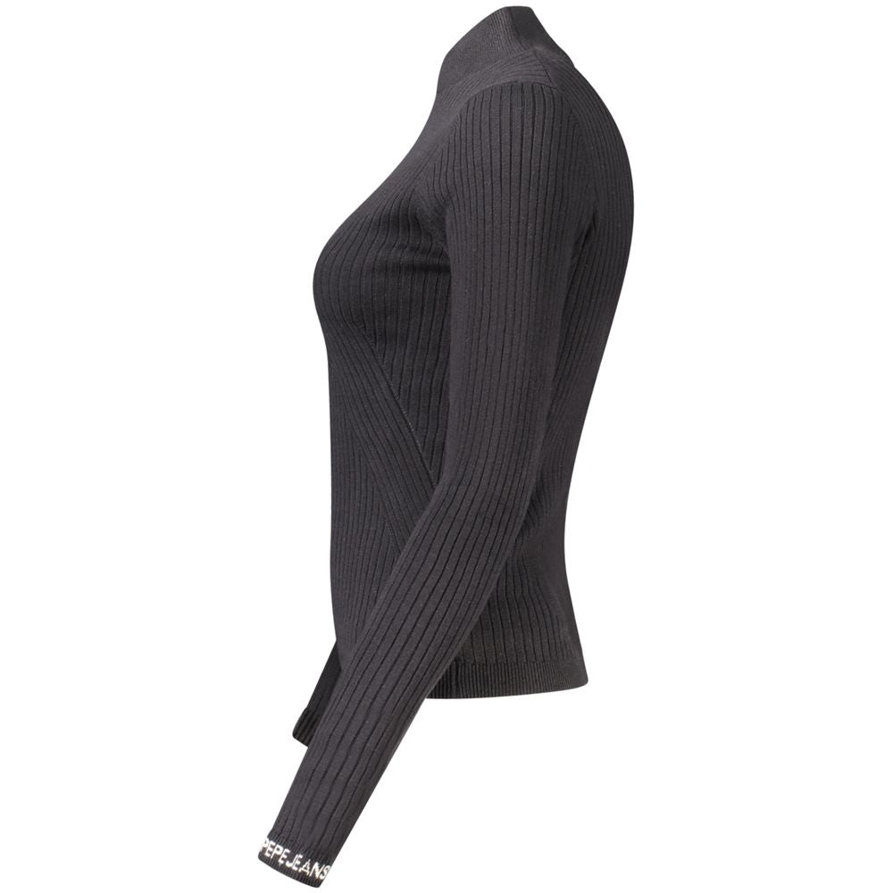 Pepe Jeans - Sleek Ribbed Mock Neck Fitted Sweater - Black Pepe Jeans