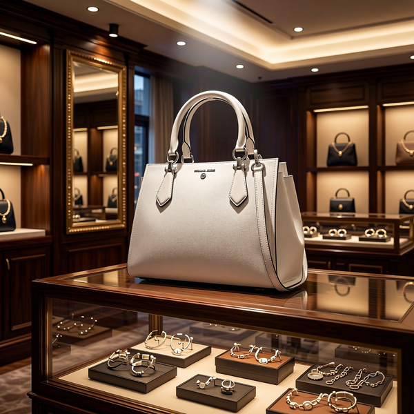 Michael Kors - Polished Structured Canvas Top Handle Bag - Beige Michael Kors