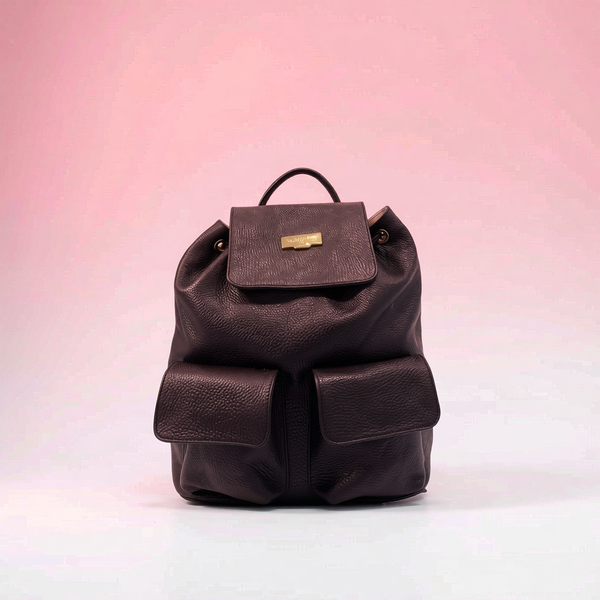 Baldinini Trend - Textured Cowhide Flap Backpack with Gold Hardware - Black Baldinini Trend