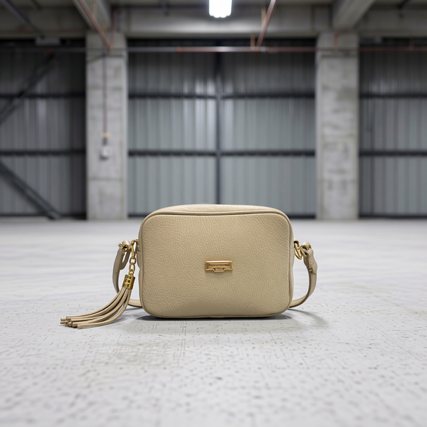 Baldinini Trend - Textured Cowhide Crossbody Bag with Fringe Tassel - Beige Baldinini Trend